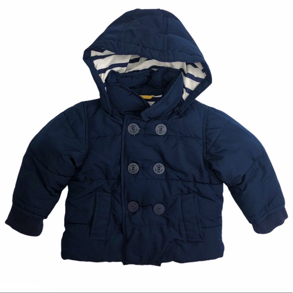 Baby Gap Navy Hooded Puffer Peacoat Jacket Anchor Buttons 18-24 Months